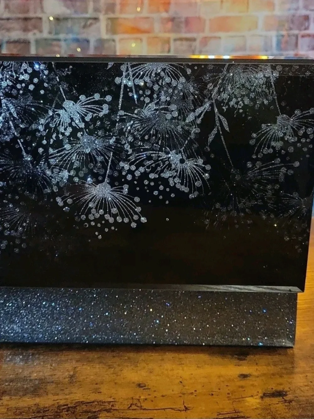 Source Unknown Black Glitter Jewelry Ring Box with Gold Accent
